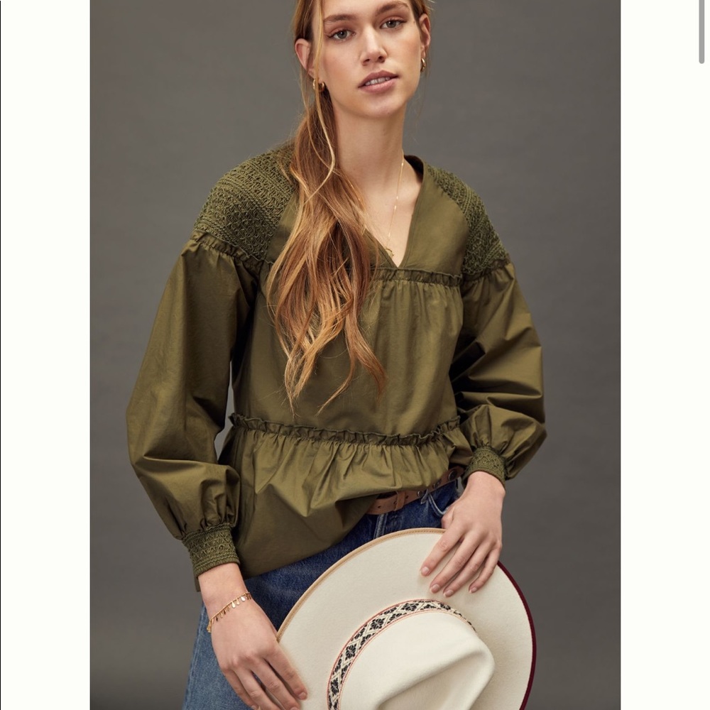 Anthropology Renee Smocked Tunic Blouse Size M